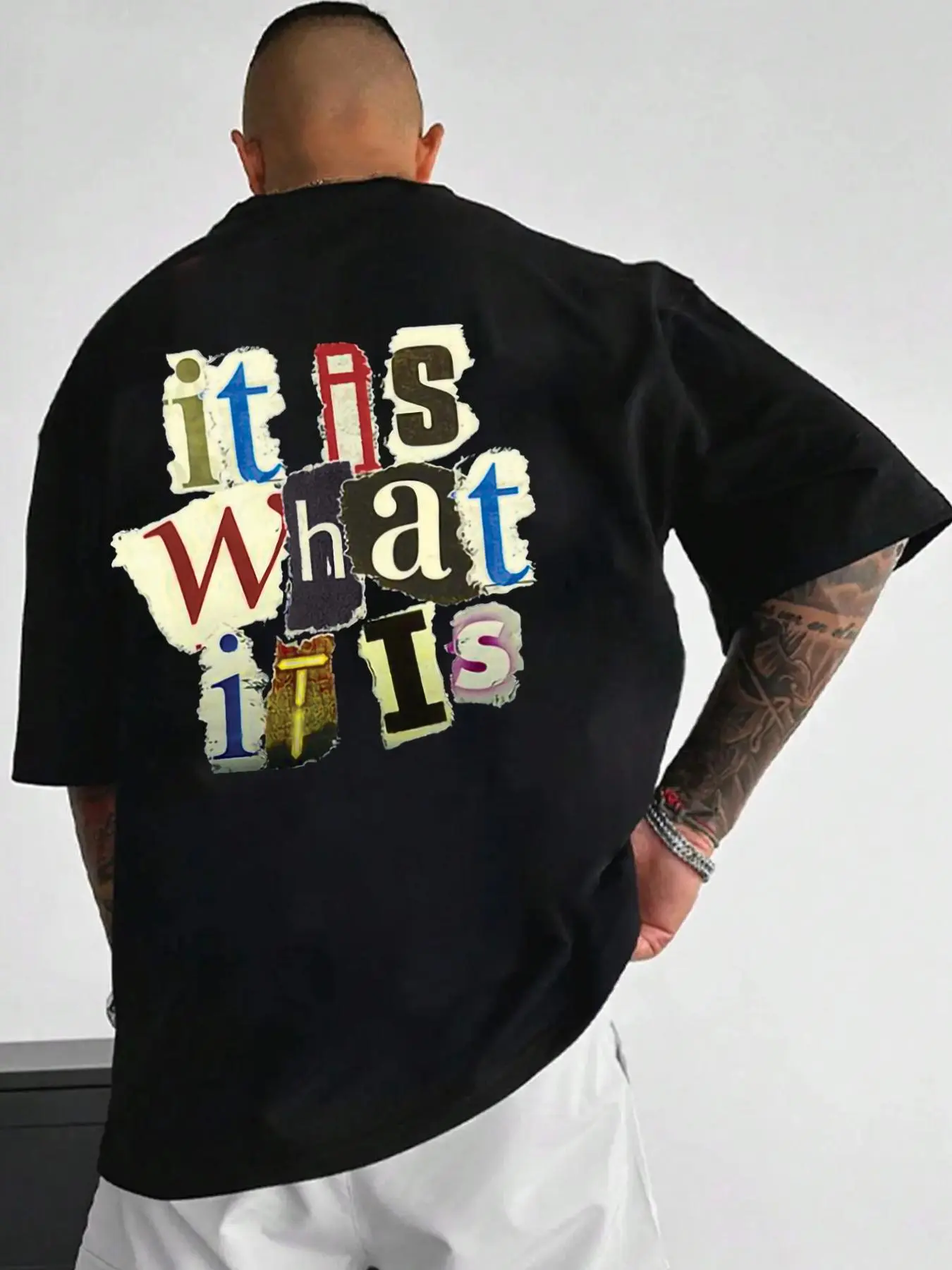 Men's Letter Print Round Neck Tee, Regular Fit Casual Drop Shoulder Short Sleeve T-shirt for Summer,  Graphic Tees, Men's Summer Clothes for Daily Wear