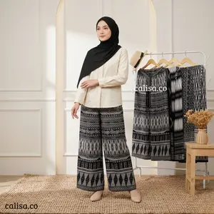 Celana Kulot Motif Songket Hitam Unisex Ukuran L XL XXL Rayon Super Adem Flowly Nyaman Dipakai Santai | Calisa.co