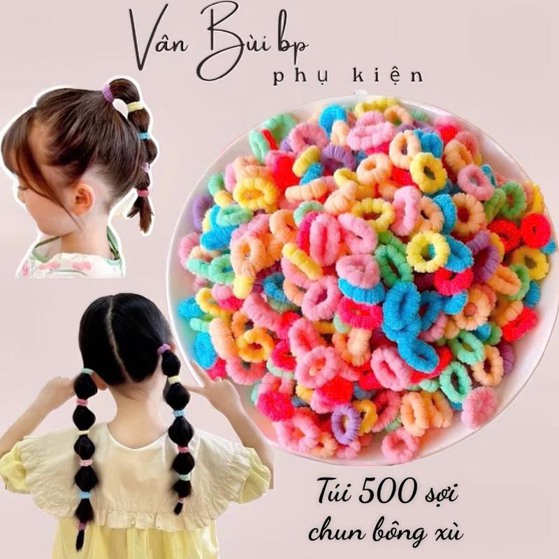 Túi 500 sợi chun ( BÔNG XÙ ) dây cột tóc cho bé gái mix nhiều màu sắc xinh