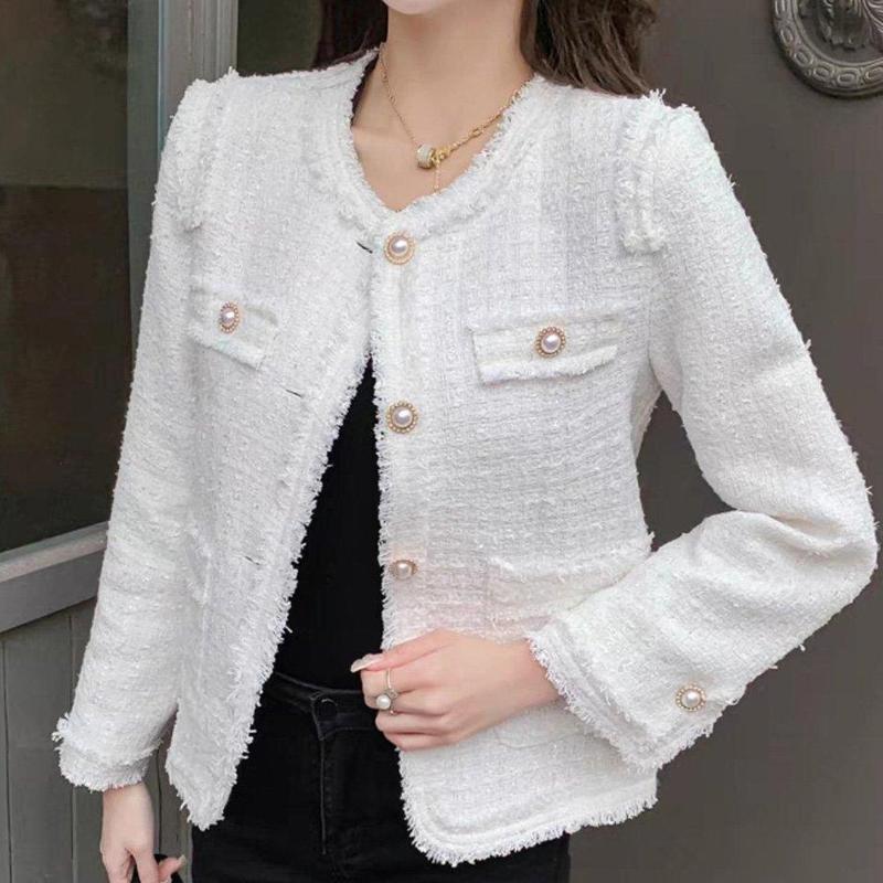 Áo khoác dạ tweed, áo cardigan dáng ngắn thiết kế tay dài cúc ngọc, vải dạ dày dặn sang chảnh K11 7.Beautiful (1 lớp dạ 1 lớp ép mùng 1 lớp lót lụa) không trần bông Top Nữ Women Jacket