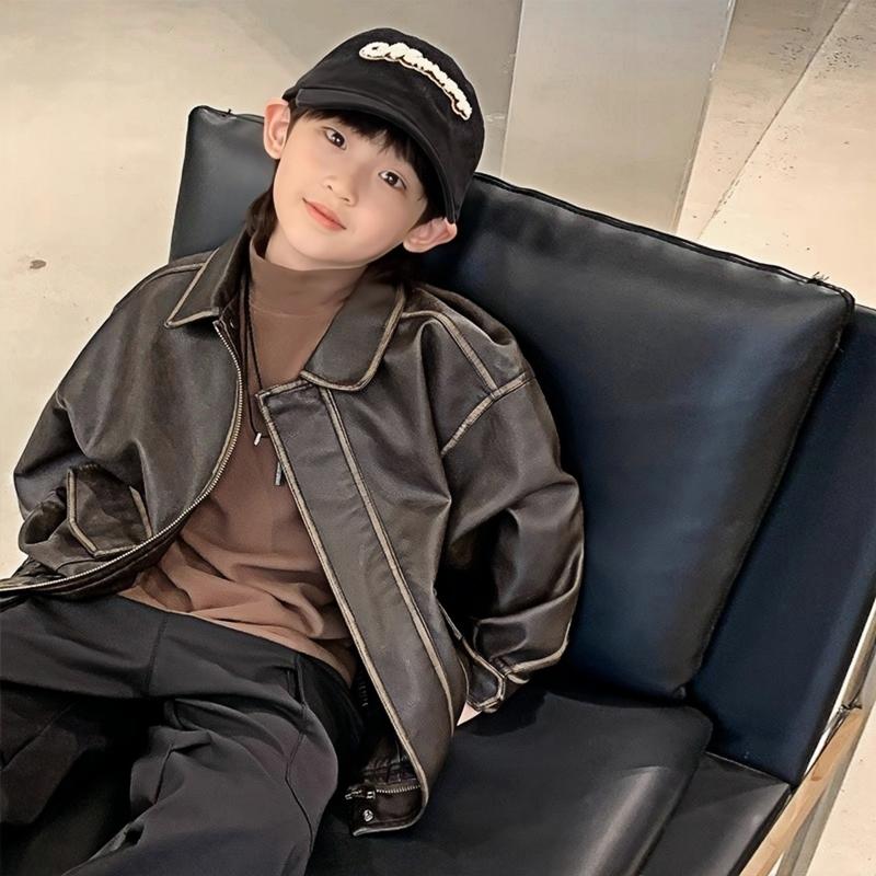 20-60kg Áo Khoác da dài tay thời trang phong cách Hàn Quốc dành cho bé trai đơn giản cá tính
