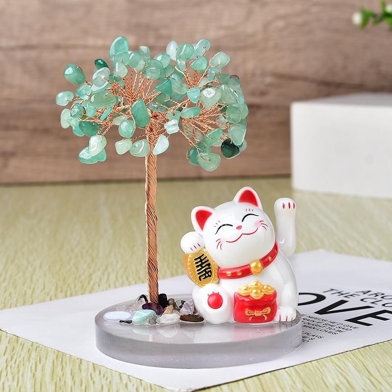 Product Introduction of Mèo Tài Lộc, Đu Đưa Năng Lượng Mặt Trời, Đế Pachira Macrocarpa, Đá Cuội Pha Lê Tự Nhiên, Cây May Mắn, Đồ Trang Trí Dệt Tay 2