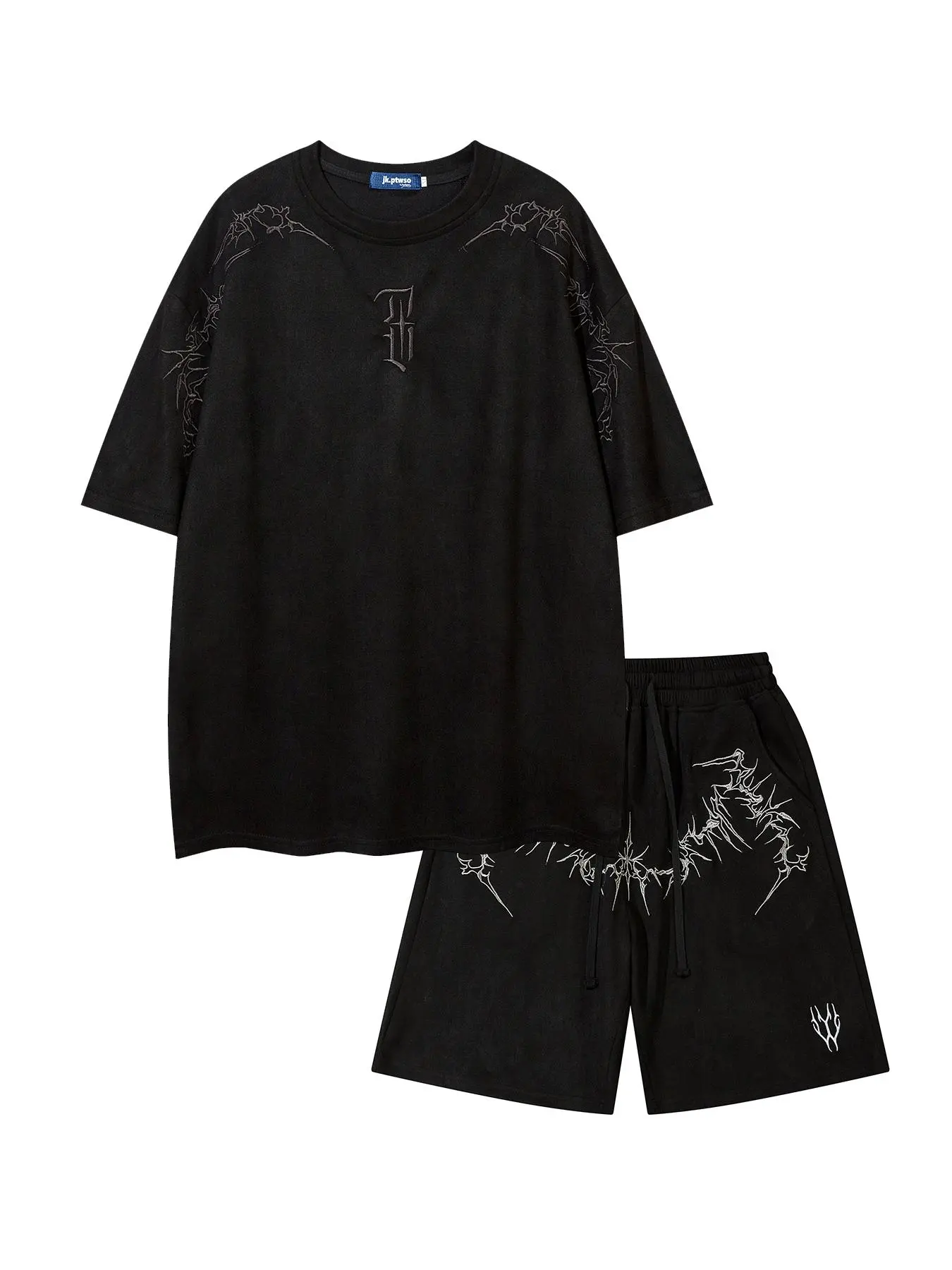 Men's Embroidery Short Sleeve Tee & Shorts Two-piece Set, Casual Fashion Breathable T-shirt & Shorts for Daily Outdoor Wear, Men's Clothing for Summer