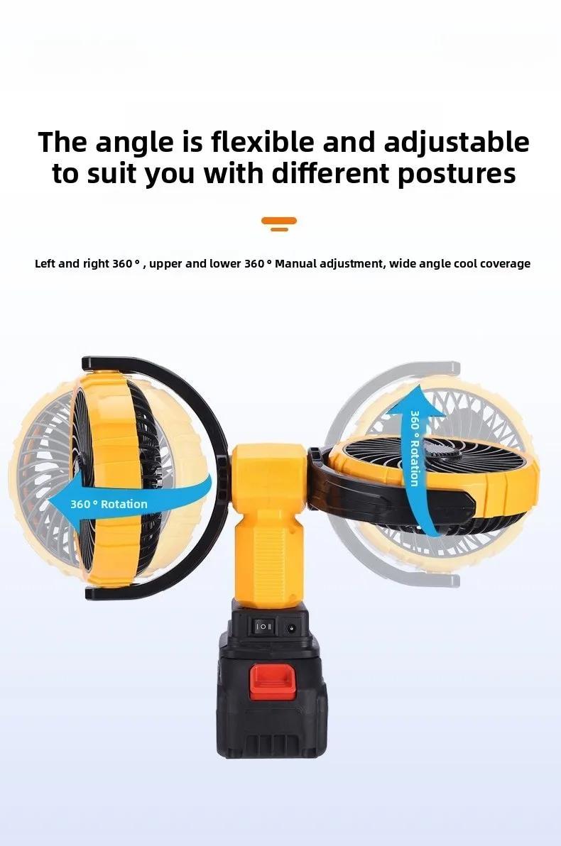 5-Inch Dual Head Battery Fan | Brushless Powerful Wind | 360° Adjustable | Kipas Cas Semula Portable Untuk Camping & Home