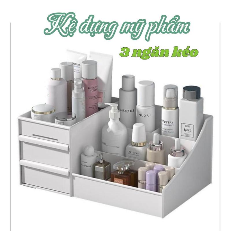  Kệ Đựng Mỹ Phẩm Kệ Để Đồ Trang Điểm Mini 3 Tầng 2 ngăn kéo - Kệ đựng Đồ Đa Năng Nhiều Ô Có Ngăn Kéo - KỆ 3N2T TRẮNG kệ  đồ  trang  điểm kệ  để  mỹ  phẩm  để  bàn 