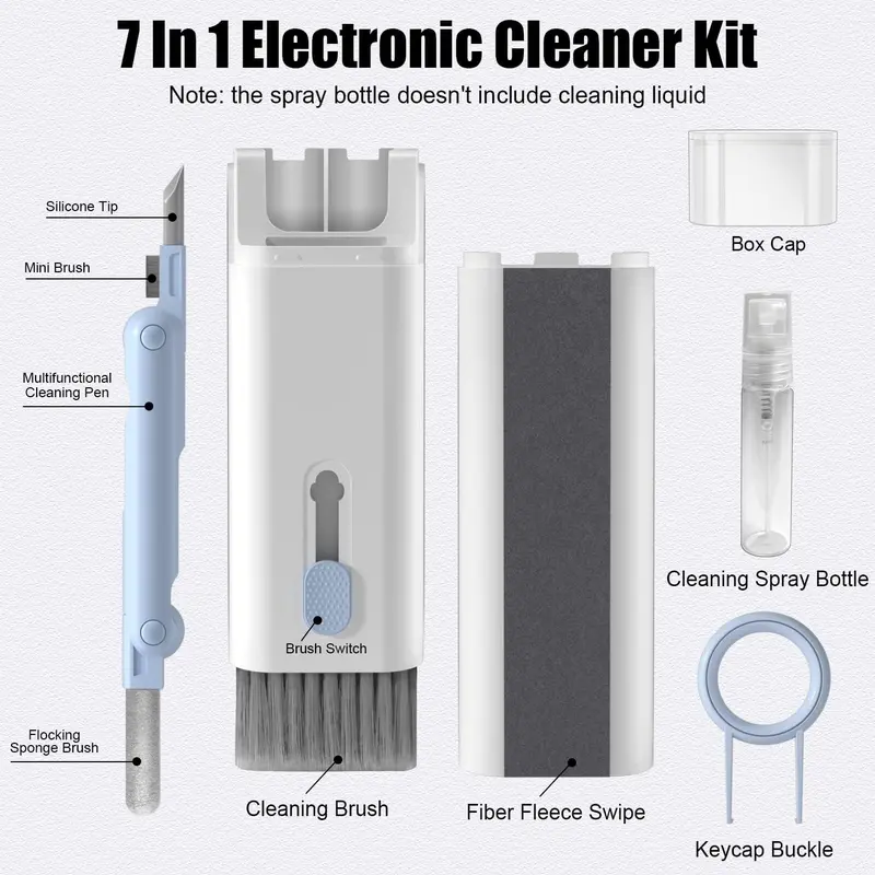 7 in 1 Electronic Cleaner Kit, 1 Count Keyboard Cleaner Kit with Brush, Multifunctional Cleaning Kit for Earphone, Keyboard, Laptop, Phone, PC Monitor 7