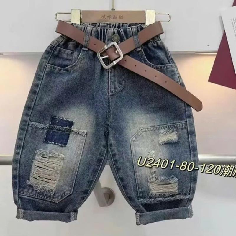 Quần bò dài cho bé , quần jeans cho bé rách gối có lót bên trong dáng beggy siêu mềm ( không kèm đai )
