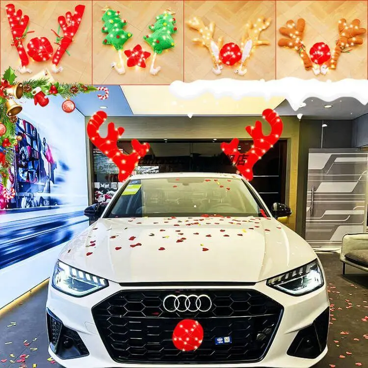 Hiasan Kereta Berkilau, Tema Krismas, dengan Tanduk Cahaya, Sesuai untuk Kedai 4S, Menampilkan Tanduk Rusa Berdandan, Sesuai untuk Hiasan Pokok Krismas