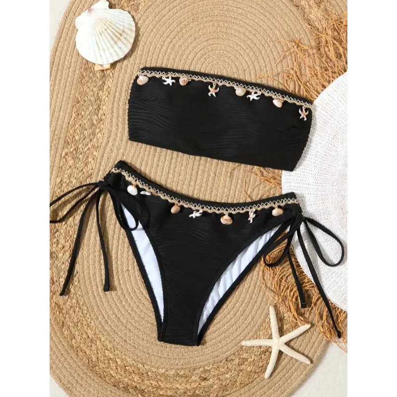 Women's fashionable sea wave fabric starfish shell accessories sexy bikini two-piece swimsuit 5