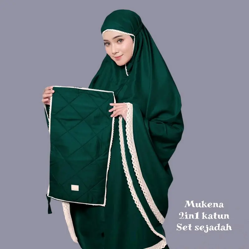 Mukena traveling 2 in 1 katun mikro,Mukena leona,polos dewasa Lembut Muslim Sajadah Atasan 2