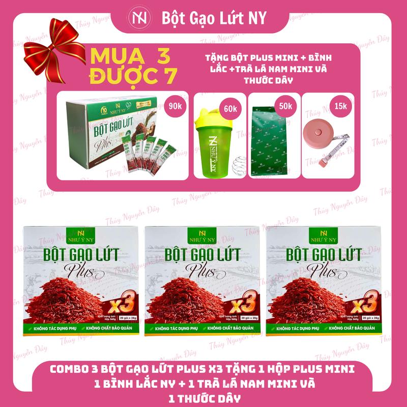 [BGL03] [Mua 3 Được 7] 3 Hộp Bột Gạo Lứt Như Ý NY Plus X3 Tặng Bột Gạo Lứt Plus Mini + Bình Lắc Thương Hiệu Như Ý + Trà Lá Nam Mini và Thước Dây