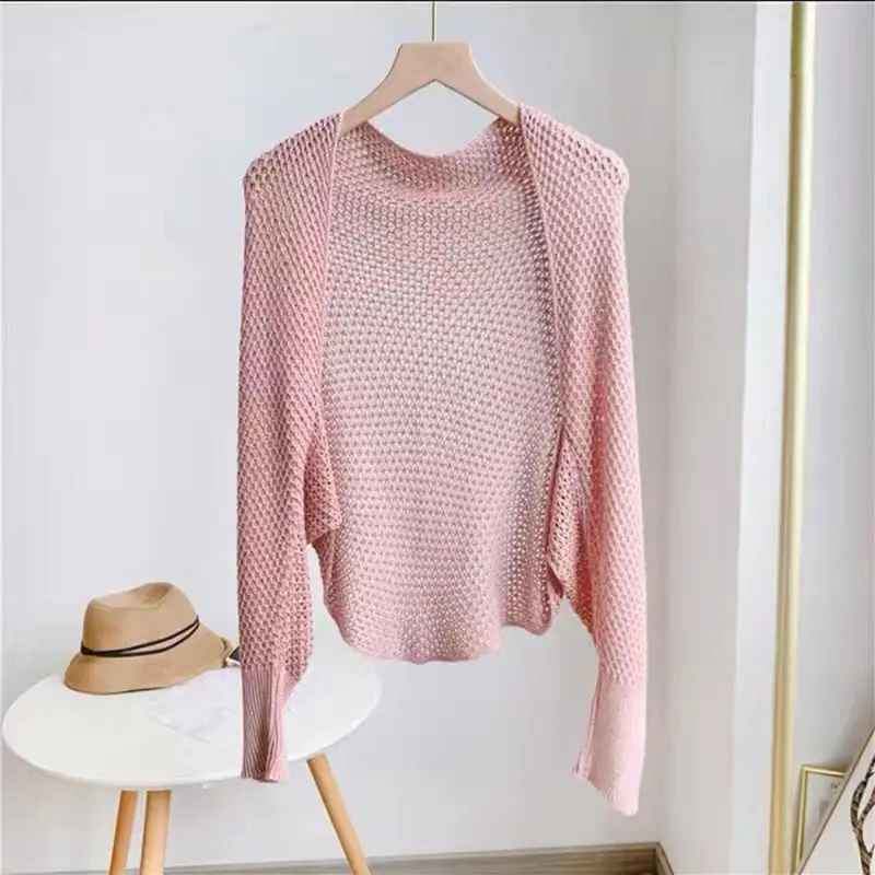 Áo Cardigan Dệt Kim, Phong Cách Thường Ngày Ngoại Cỡ, Thiết Kế Khoét Lỗ Dáng Rộng Vừa Vặn, Áo Đan Móc, Thích Hợp Đi Biển, Áo Crop Top Mỏng, Chống Nắng, Khăn Choàng Chống Nắng Dệt Kim, Lý Tưởng Cho Kỳ Nghỉ 1