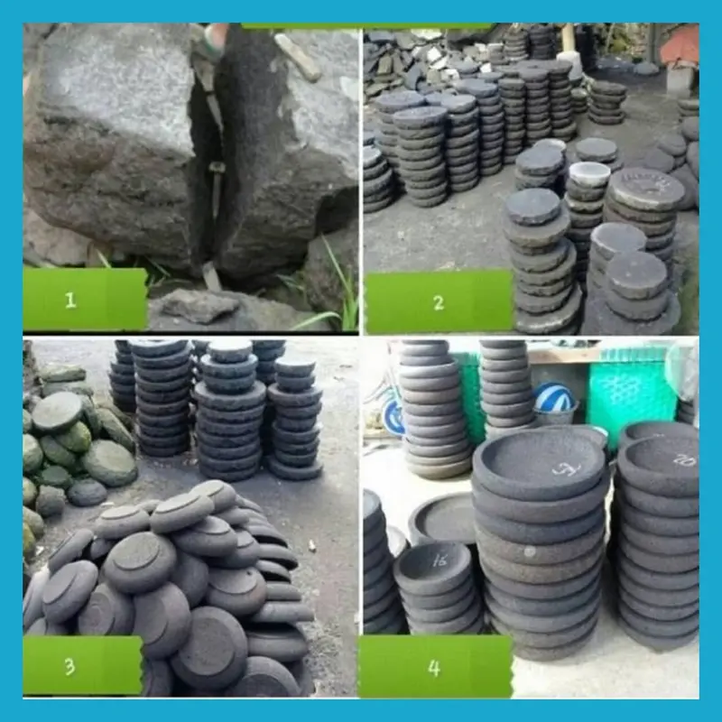 Cobek Batu Asli 100% Ukuran 16cm - Coet Batu kali Hitam Original - Tidak Rontok 1