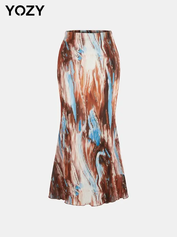 YOZY All Over Print Elastic Waist Skirt, Elastic Waist Mermaid Casual Fashion Skirt, 2024 Women's Wear for All Seasons 6