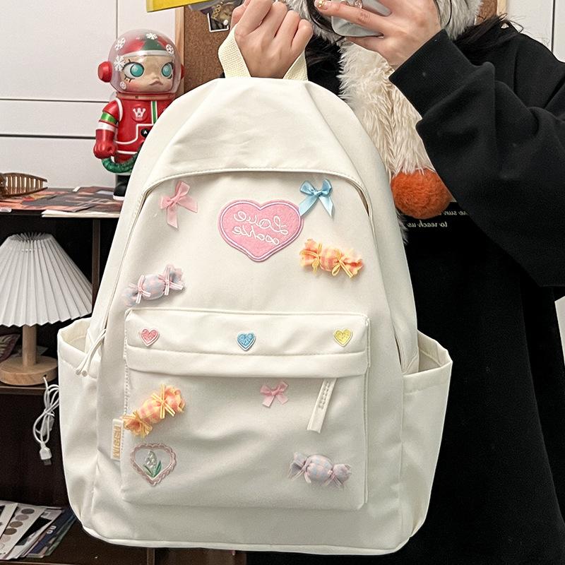 Túi Ba Lô, Phong Cách Cô Gái Mềm Mại, Đồ Trang Trí Nơ Dễ Thương, Dung Lượng Lớn, Thích Hợp Cho Bé Gái, Cỡ Trung Bình Và Lớn, Lý Tưởng Cho Sinh Viên, Túi Đi Học Trong Khuôn Viên Trường, Phong Cách Ins Backpack Đeo Vai