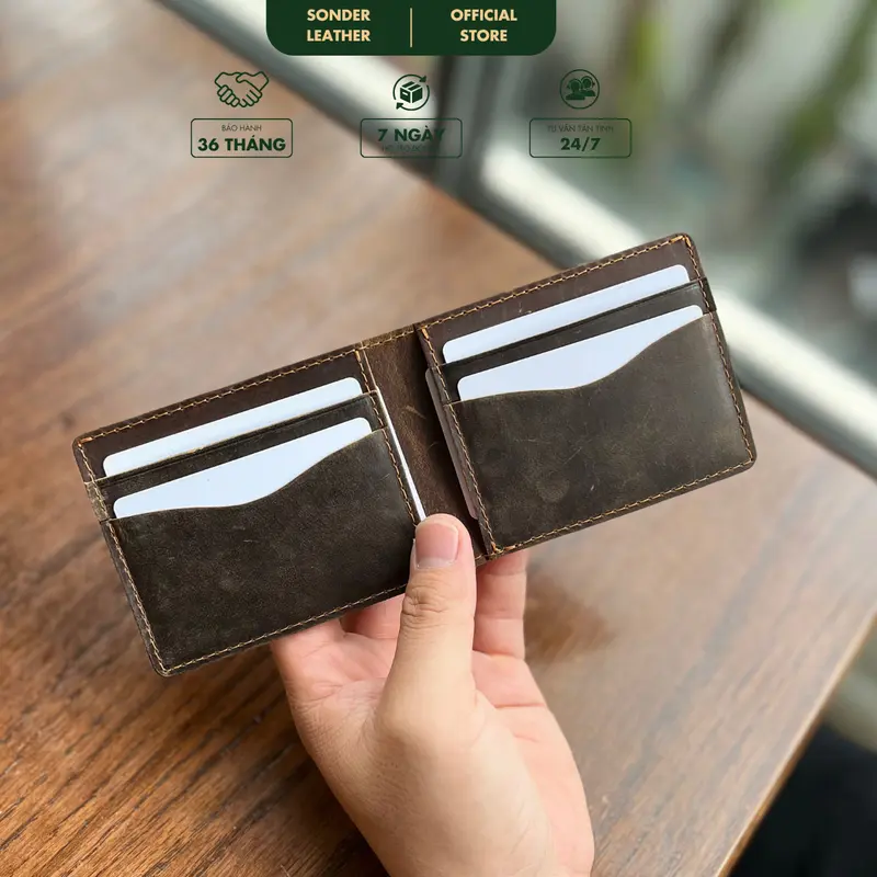Ví da bò thật mini nhỏ gọn Ryan 4