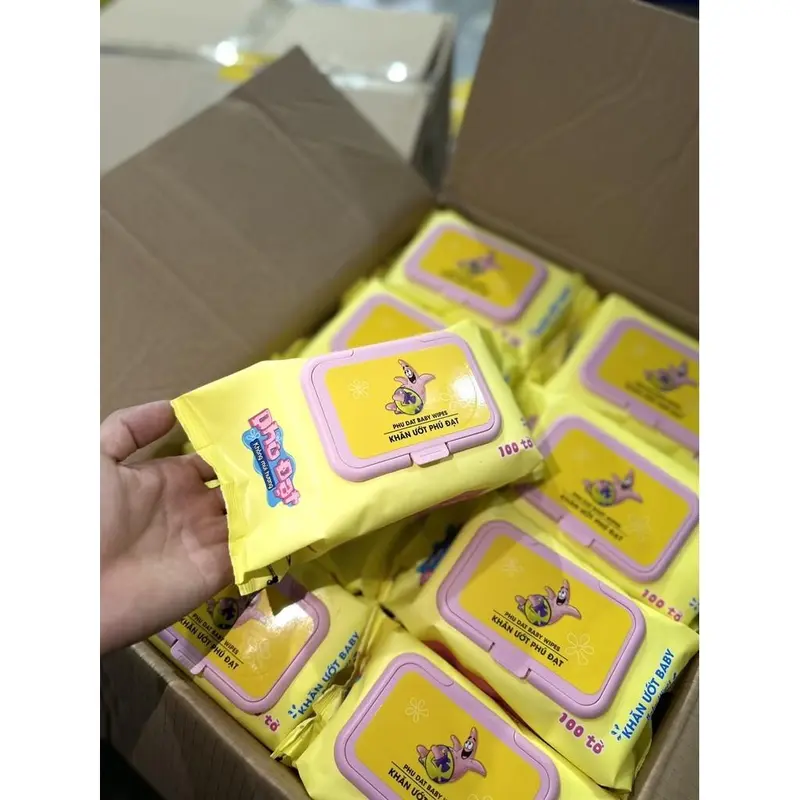 [MOONSHOP] Khăn giấy ướt Phú Đạt ,giấy ướt hình Bọt Biển 100 tờ gói to đầy đặn, không mùi, không cồn an toàn 3