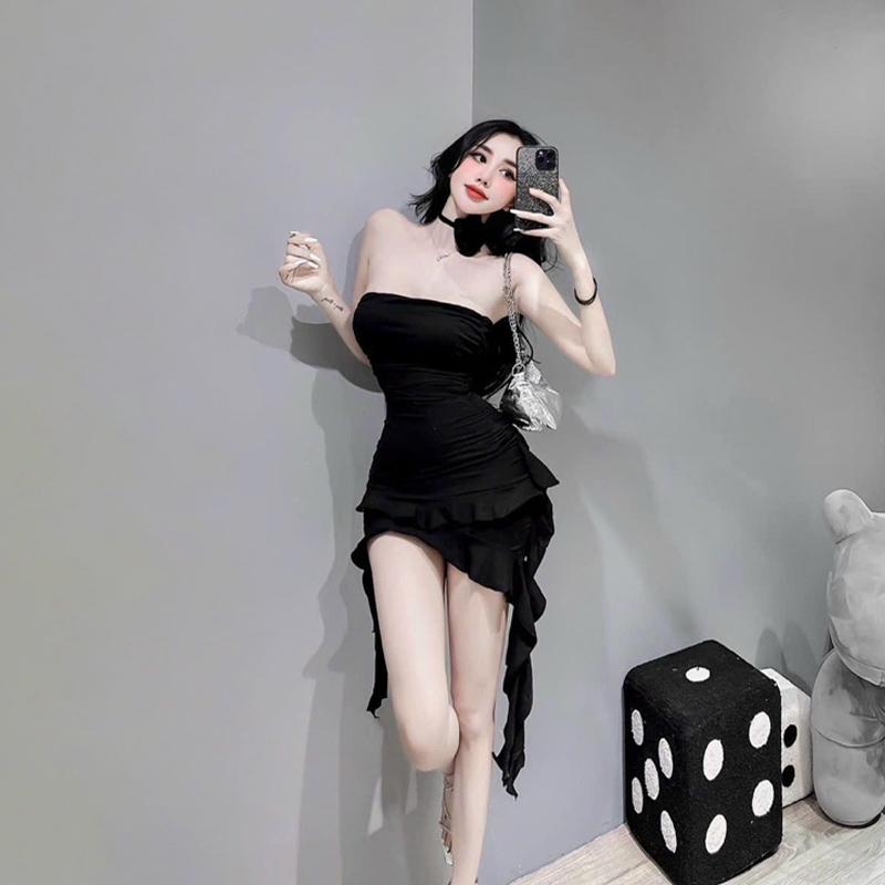 Product Introduction of Sexy Irregular Strapless Black Dress Women Summer Backless Ruffles Dresses 18
