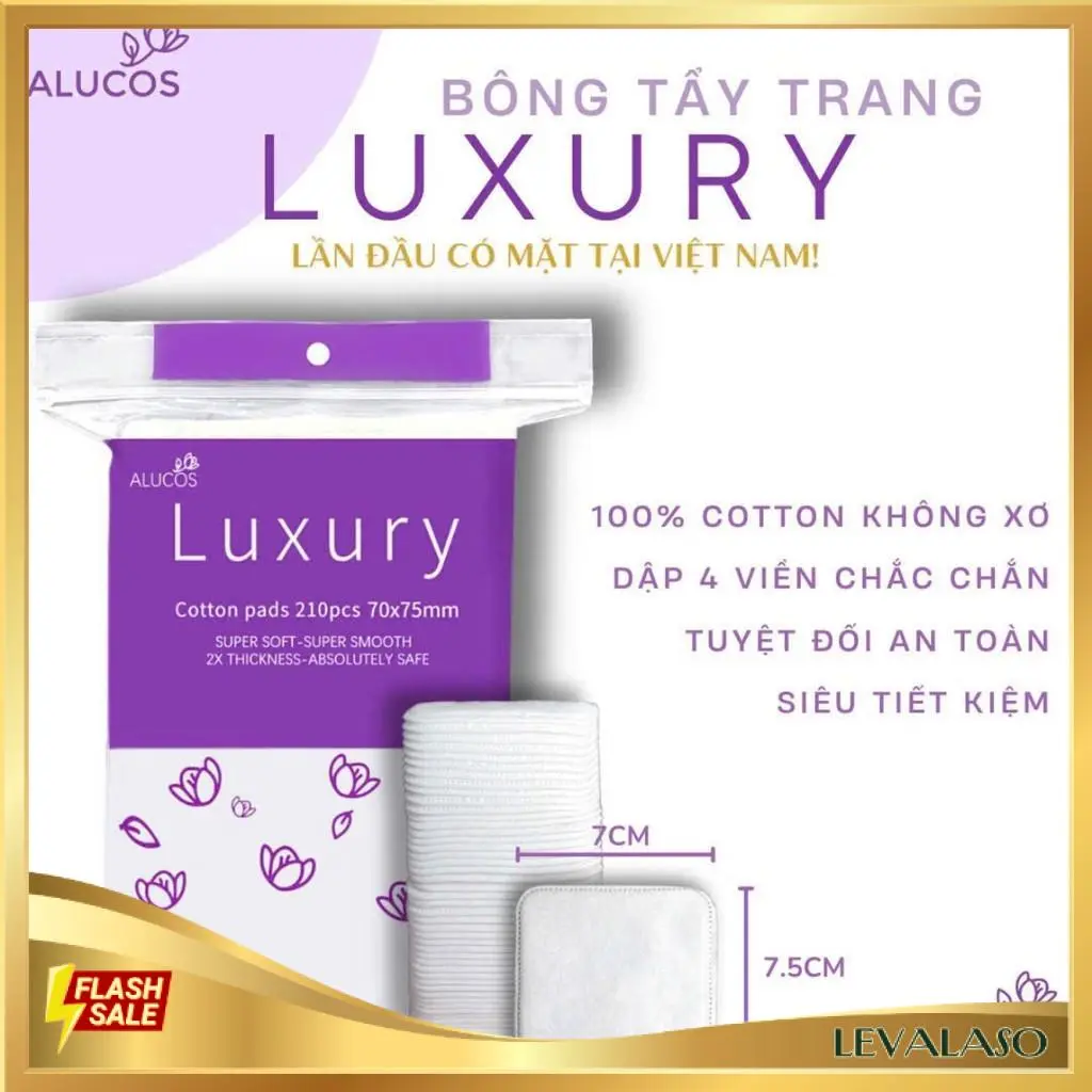 Bông Tẩy Trang Alucos Luxury 210 miếng Vuông Dụng Cụ Chăm Dóc Da Mặt Cotton Pads -BTT08 LEVALASO