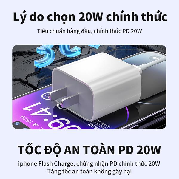 Cáp sạc nhanh 20W Cáp sạc Type-C 1M cho IP 7plus x xsmax 11 12 13 14 pro max…