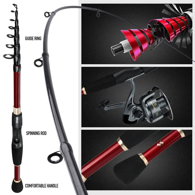 Sougayilang Pancing Set Joran dan Reel Pancing Tiang Dan Rol Memancing Telescopic Is 1.8M 2.1M 2.4M dan Rasio Gir 5.2:1 untuk Air Laut Air Tawar Alat Ikan Pancing 3