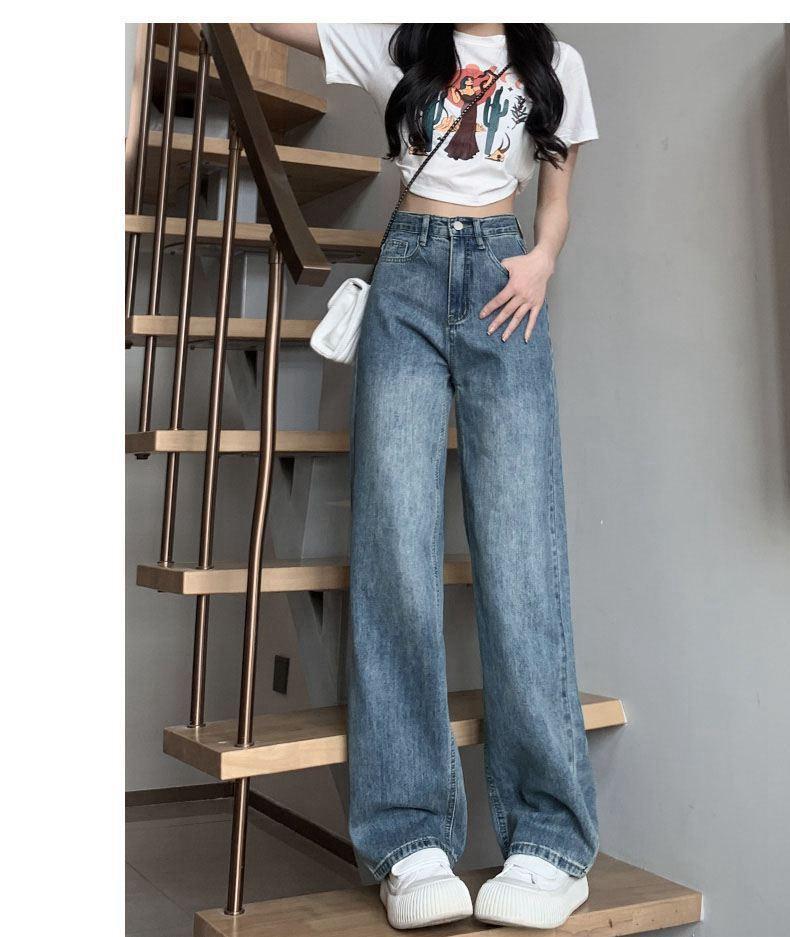 Product Introduction of [2776 People Collected] Wide Leg Jeans for Women Spring Autumn 2024 New High Waist Straight Loose Petite Draped Long Pants Retro Floor-Length Pants Womenswear Bottom Lingerie Trouser Denim Streetwear Comfort Baggy Basic 11