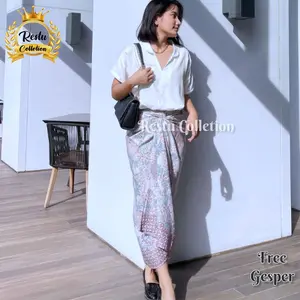 ROK LILIT MOTIF BATIK MOJANG DUSTY BAWAHAN WANITA KEBAYA WISUDA KONDANGAN TUNANGAN NIKAHAN BAHAN Kain Sutra HQ PREMIUM Panjang Ring Tebal Serut Mewah Satin Belah Samping Party Golden Silver Pesta Silk
