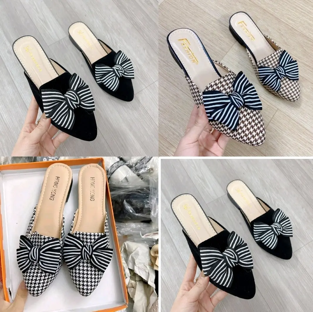 Sục mũi nhọn nơ kẻ đế 3p  chuẩn size - ( NÊN TĂNG 1 SIZE )suc nu  dep nu giay dep dep cao got Nữ DéP