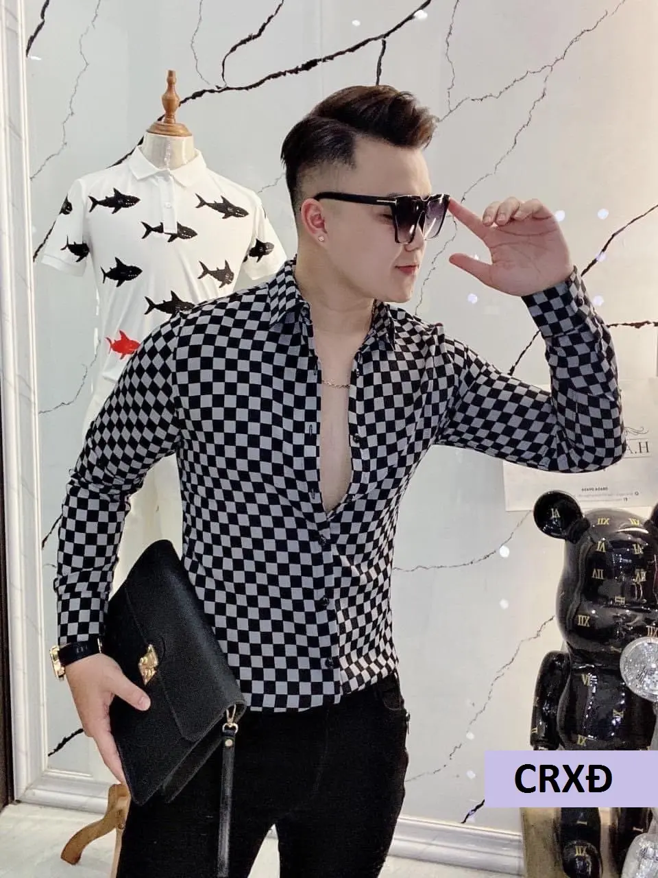 Áo sơ mi nam kẻ caro phong cách Hàn Quốc