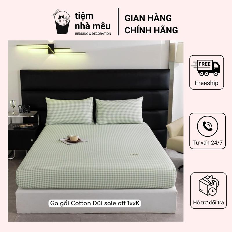 Set Chăn Chần Ga Gối Kẻ Hàn Quốc - Tiệm Nhà Mêu - Chiều cao nệm mặc định 10cm - Hỗ trợ bo chun theo chiều cao nệm (note ghi chú)