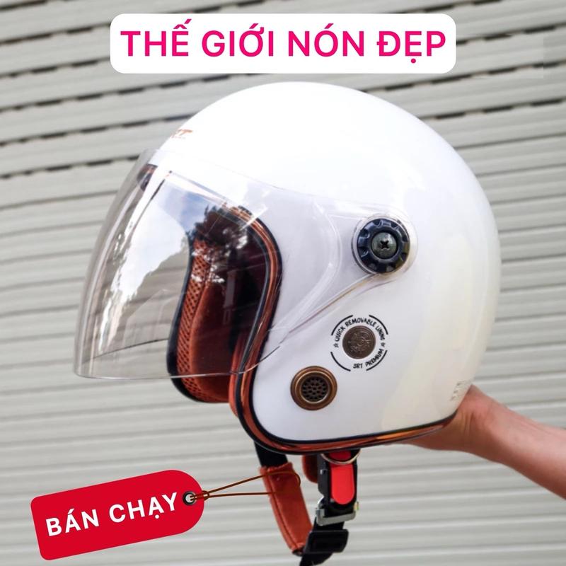 Mũ Bảo Hiểm 3/4 Có Kính Dài Thông Gió Hàng Chính Hãng, Lót Nâu Cao Cấp Đạt Chuẩn