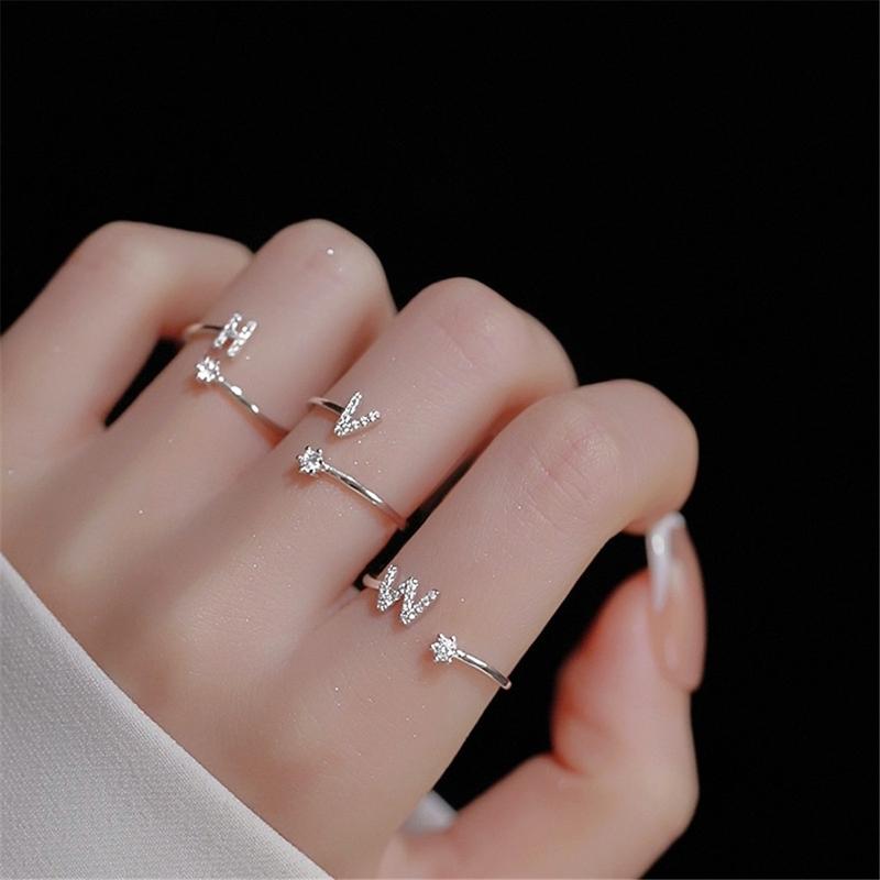 Nhẫn 26 Chữ Cái, Nhẫn Có Thể Điều Chỉnh Nhẫn Mở, Nhẫn Ngón Tay, Đính Đá Women 2