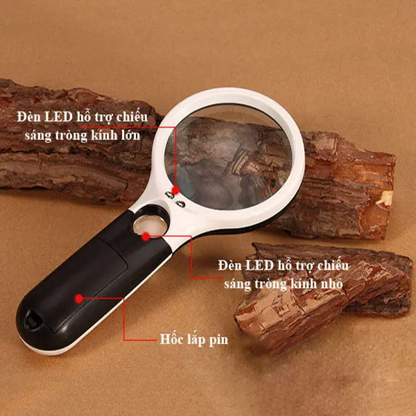 Kính lúp cầm tay 3X-45X với 2 thấu kính riêng biệt, tích hợp đèn led đọc sách, sửa chữa đồng hồ, điện tử 7