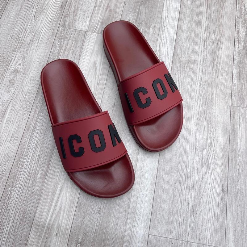 Dép I.C .o.N màu đỏ đô chữ đen -dép lê thời trang 2024 cao cấp .xịn DéP Nam Quai Ngang Đế Bằng Slipper