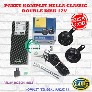 Paket komplit Klakson Hella Classic Double Disk 12V dan Kabel Relay Set MX murah nampol MOBIL MOTOR