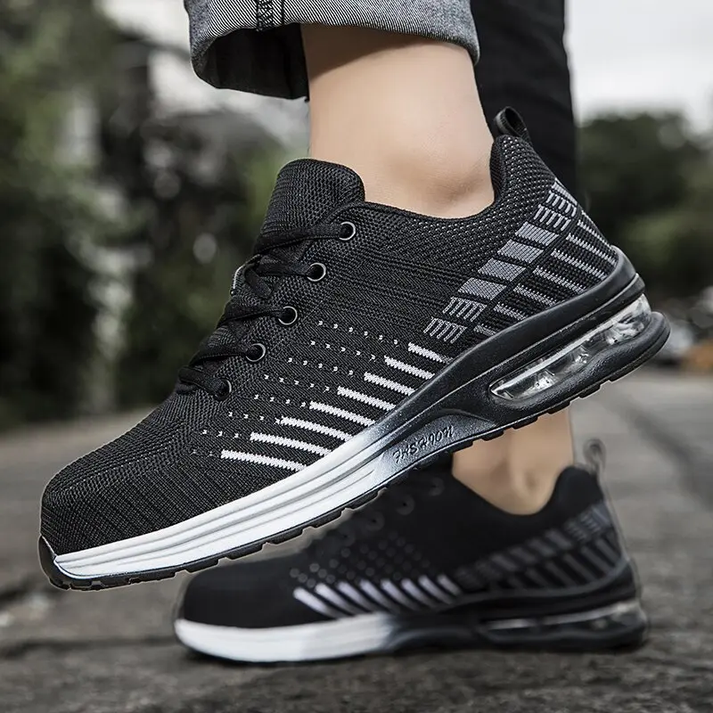 Giày Bảo Hộ Lao Động, Flyknit, Thoáng Khí, Chống Va Đập, Bảo Vệ Ngón Chân Thép Cho Nam, Thời Trang Và Dễ Phối Đồ, Nhẹ, Thích Hợp Đi Làm, Bảo Vệ An Toàn 5