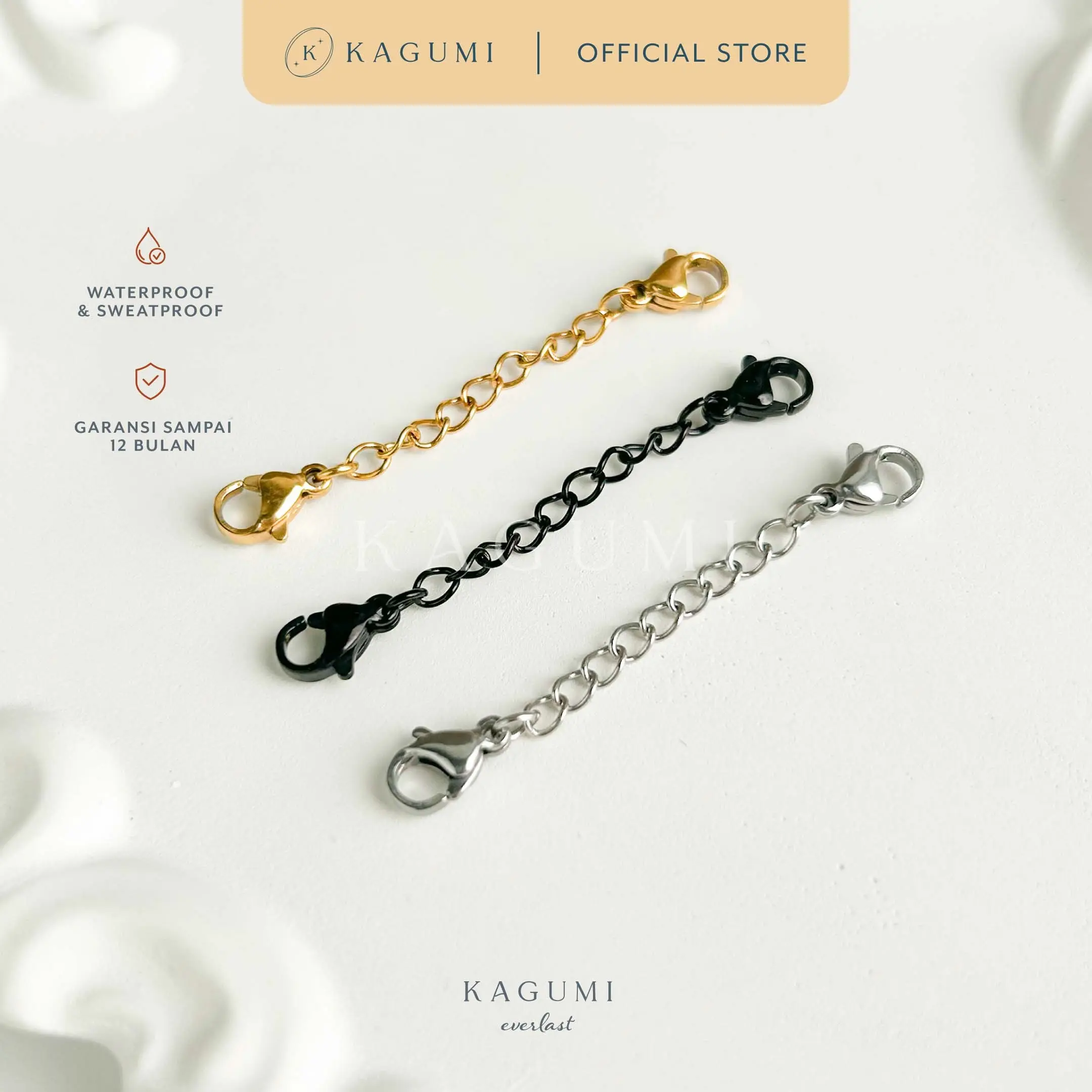 Kagumi - Extension Chain  ---------  Pengatur Ukuran Kalung Perpanjang Kalung Titanium Tambahan Biar makin Panjang Pengatur Pelindung