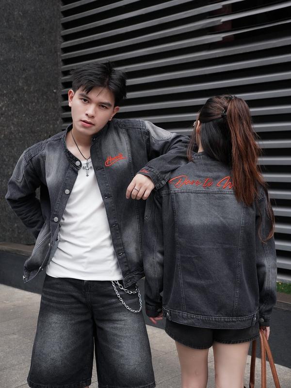 [DEAL TRẢI NGHIỆM] HAVEN'S | ÁO KHOÁC JEANS DENIM CỔ TÀU CÓ ĐỆM VAI FORM REGULAR THÊU CHỮ NAM NỮ THỜI TRANG THIẾT KẾ VẢI 13OZ DÀY DẶN