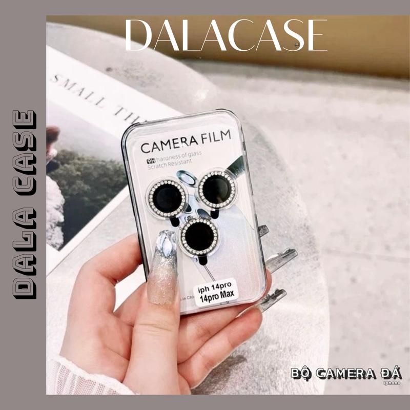 Bộ Kính Cường Lực Mắt Camera Đính Đá Bạc Cho Iphone