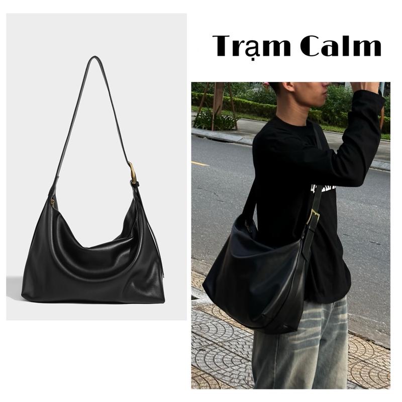 @tramcalm- Túi da đeo chéo nam nữ đa phong cách dày dặn