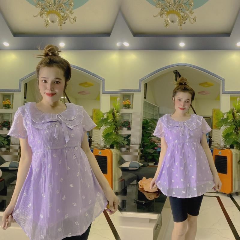 Áo Bầu Voan Kiểu Cổ bèo 2 Lớp Form Rộng Dáng Tiểu Thư Bồng Bềnh Hàn Quốc-Nút điều chỉnh hai bên(45-95kg) 6