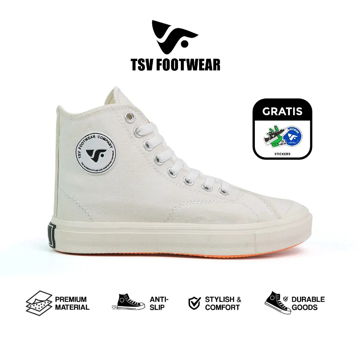 Sepatu pria wanita TSV FOOTWEAR RIVERY HIGH Sepatu cewek cowok Sneakers high tsv footwear 36-43 broken white/off white. Sepatu cewek sepatu cowok Black Canvas Casual Hitam Putih Putih