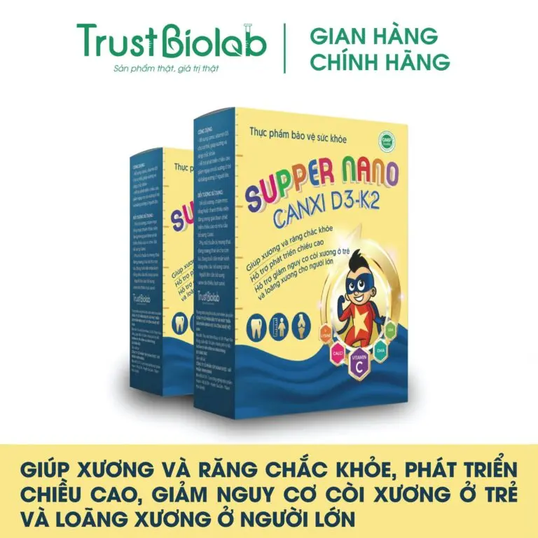 Canxi nước hữu cơ SUPPER NANO CANXI D3K2: Bổ sung canxi, vitamin D3 cho cơ thể, giúp xương và răng chắc khỏe  – Hỗ trợ phát triển chiều cao, giảm nguy cơ còi xương ở trẻ và loãng xương ở người lớn.;  (20 ống:200ml)– Biolab