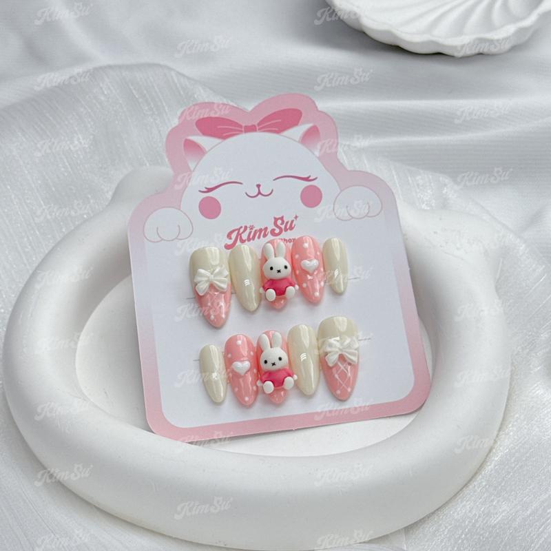 [M119] KimSu Nailbox hồng trắng sữa charm thỏ cute