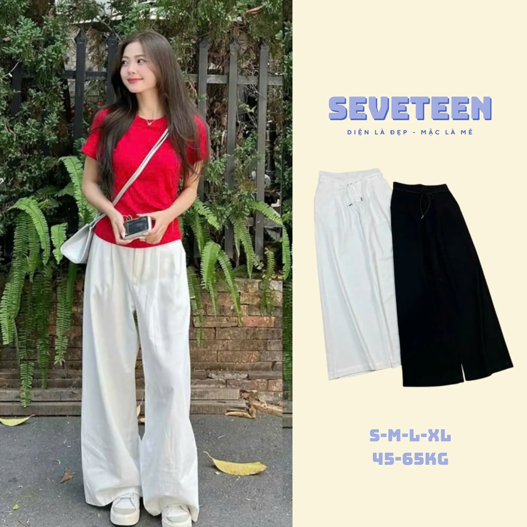Quần Dài Nữ Ống Rộng Dáng Suông, Vải Linen Cạp Liền Lưng Chun Dây Thắt Eo - Seventeen Women Pants