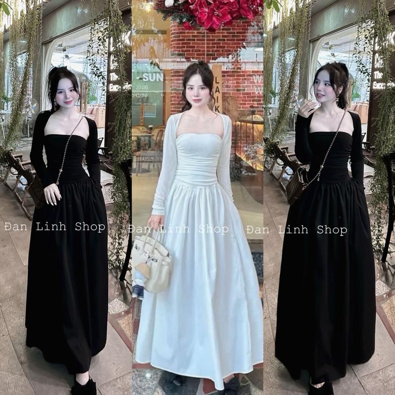 Set Váy Cup Nhún Eo Dáng Dài Kèm Áo Khoác Ngoài