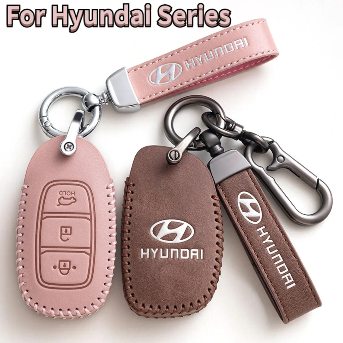 Leather Smart Remote Fob Car Key Case Cover Holder Shell Zinc Alloy Keychain Protector For Hyundai i10 i20 i30 Tuscon Elantra Accent Avante KONA Verna Santa Fe Sonata IONIQ Reina Stargazer