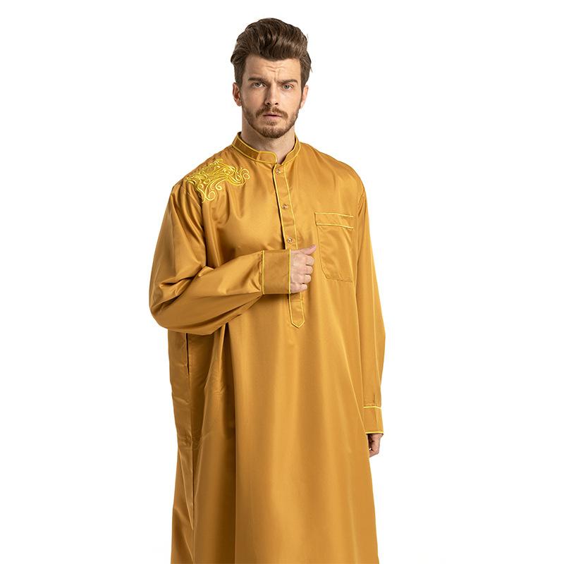 Product Introduction of European and American Hot Sale Middle East Muslim Ethnic Embroidery Long Sleeve Loose Stand Collar Robe Men 0006 7