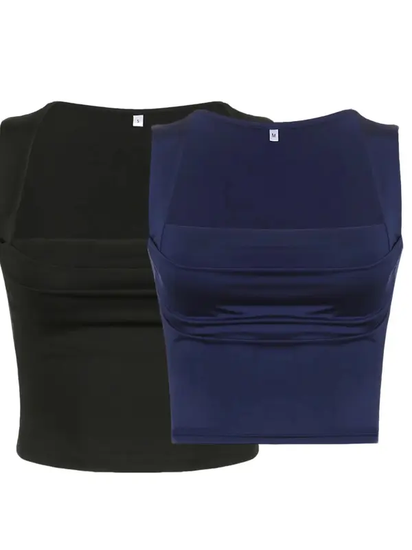 Women's Summer Plain Ruched Square Neck Crop Tank Top, Lady Summer Clothes, Classy Casual Sleeveless Cropped Top for Summer, Ladies Clothes for Daily Wear, Womenswear 6