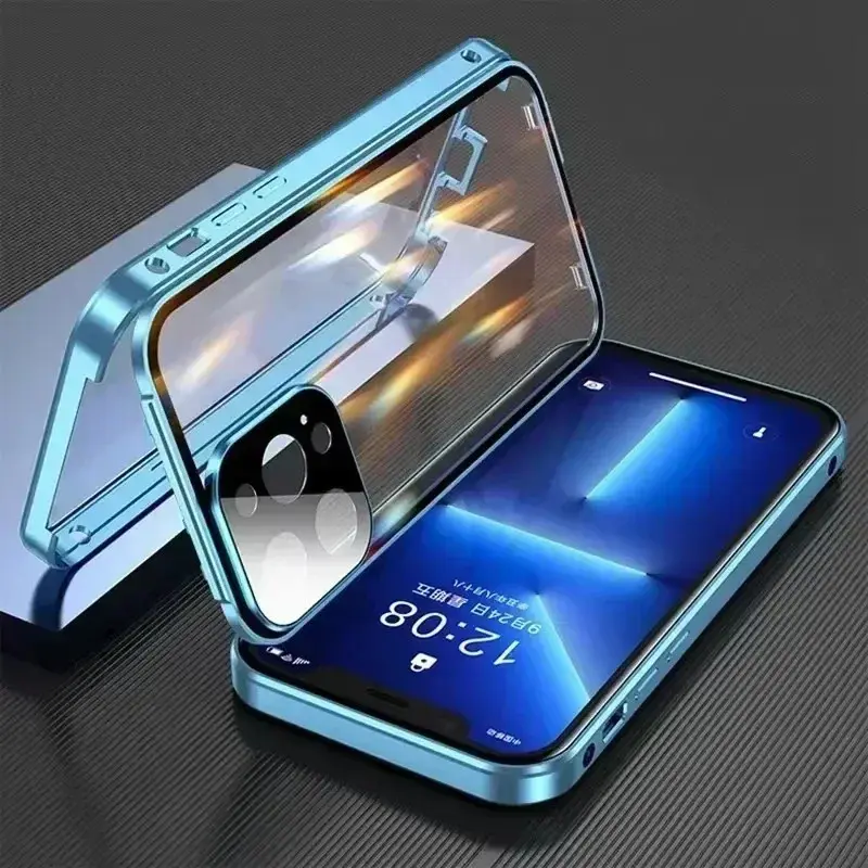 Ốp Kính Khóa Hai Mặt Từ Tính, Chất Liệu Kim Loại, Dành Cho iPhone 16, 15, 14, 13, 12, Pro Max, Plus, Bao Phủ Toàn Bộ 360 °, Ốp Chống Sốc Bảo Vệ 7
